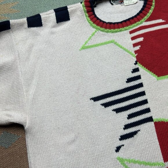 Vintage 80s head sportswear knit sweater ski snow cotton stars boxy medium - Picture 5 of 9